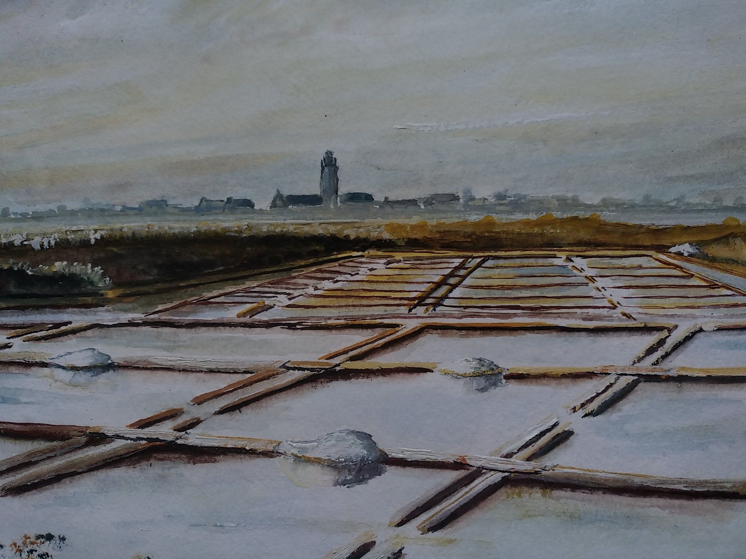 Watercolor " Salt marsh at dawn " . A. Dellis .