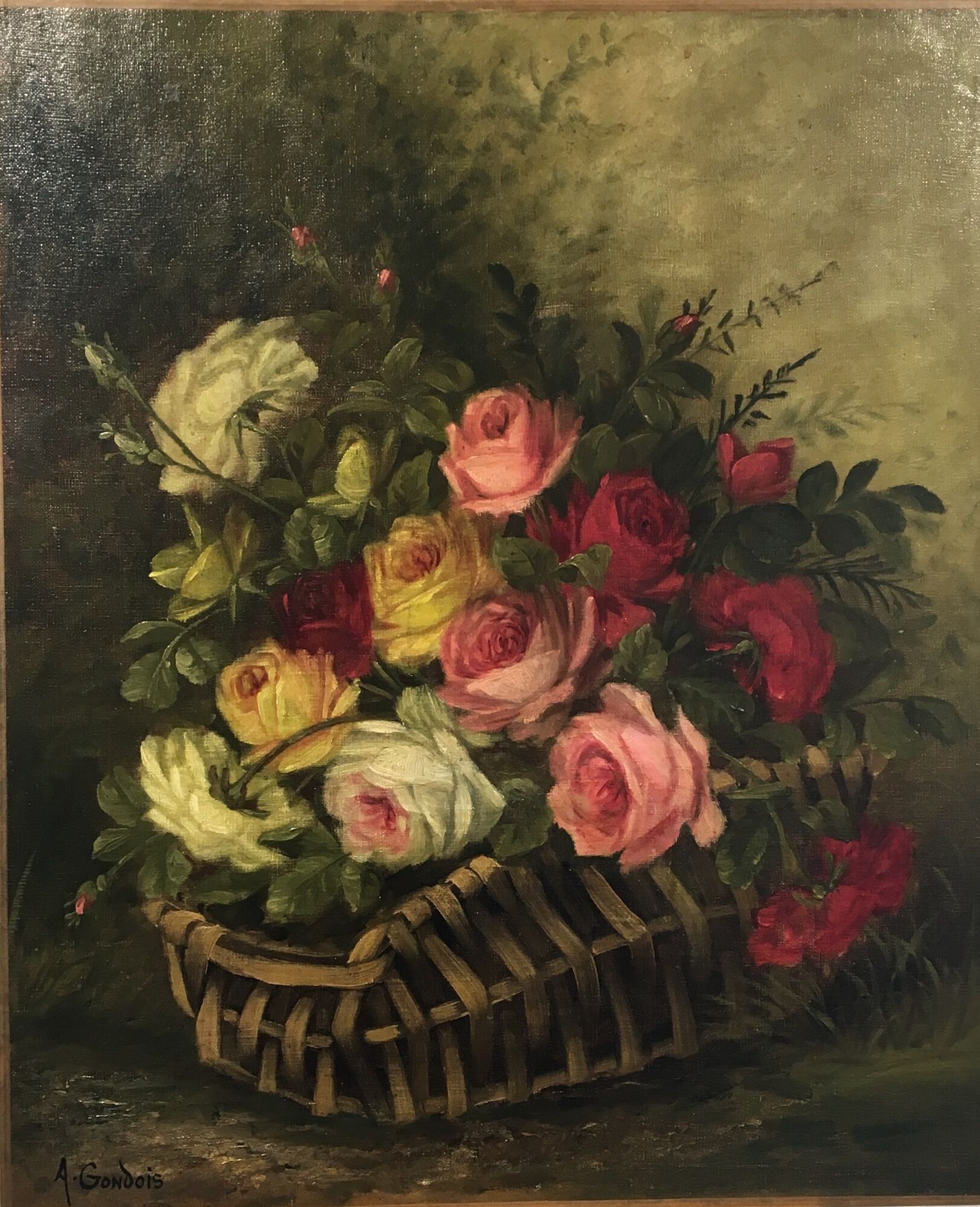 Painting, oil on canvas, still life with flowers signed A Gondois