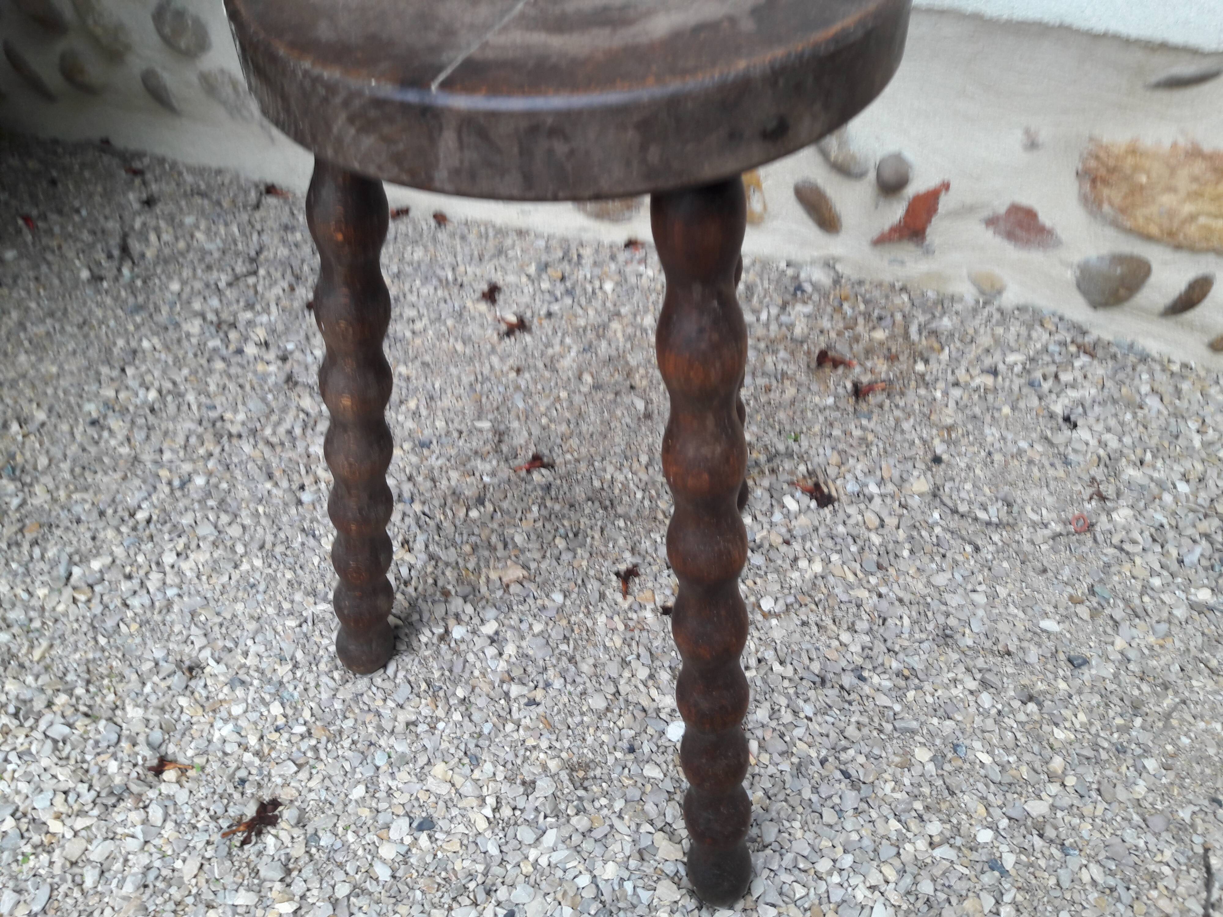 Turned wood tripod stool
