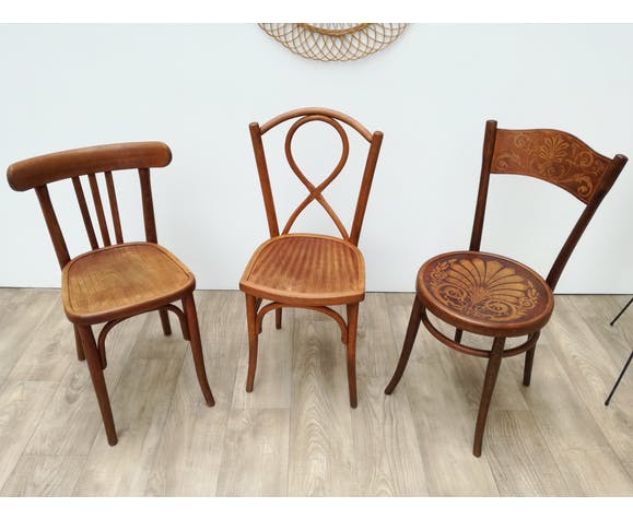 3 wooden bistro chairs
