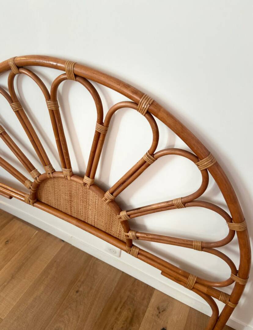 Vintage 1970s rattan and cane headboard for a double bed.
