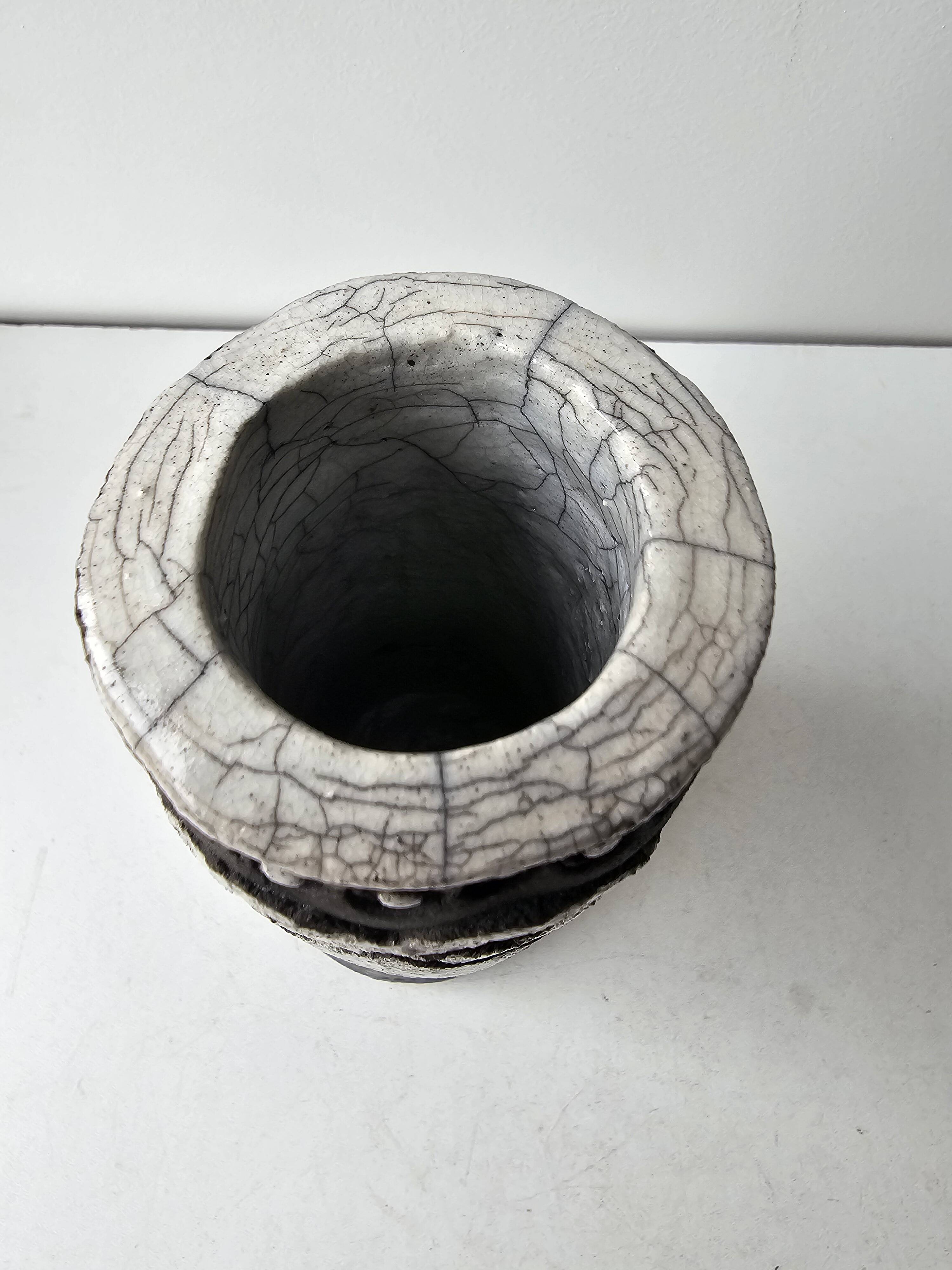 Raku ceramic roll vase signed Potty