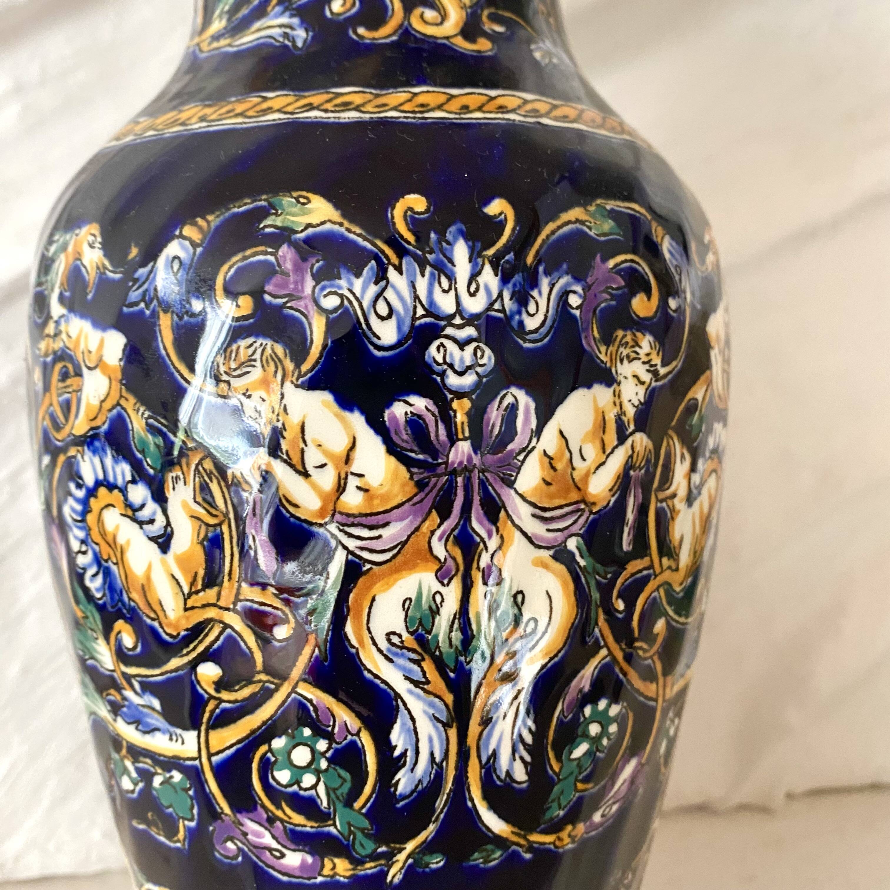 Earthenware vase from Gien with Renaissance decoration.