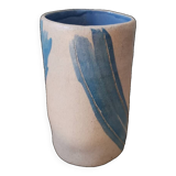 Handcrafted ceramic cup blue color lines