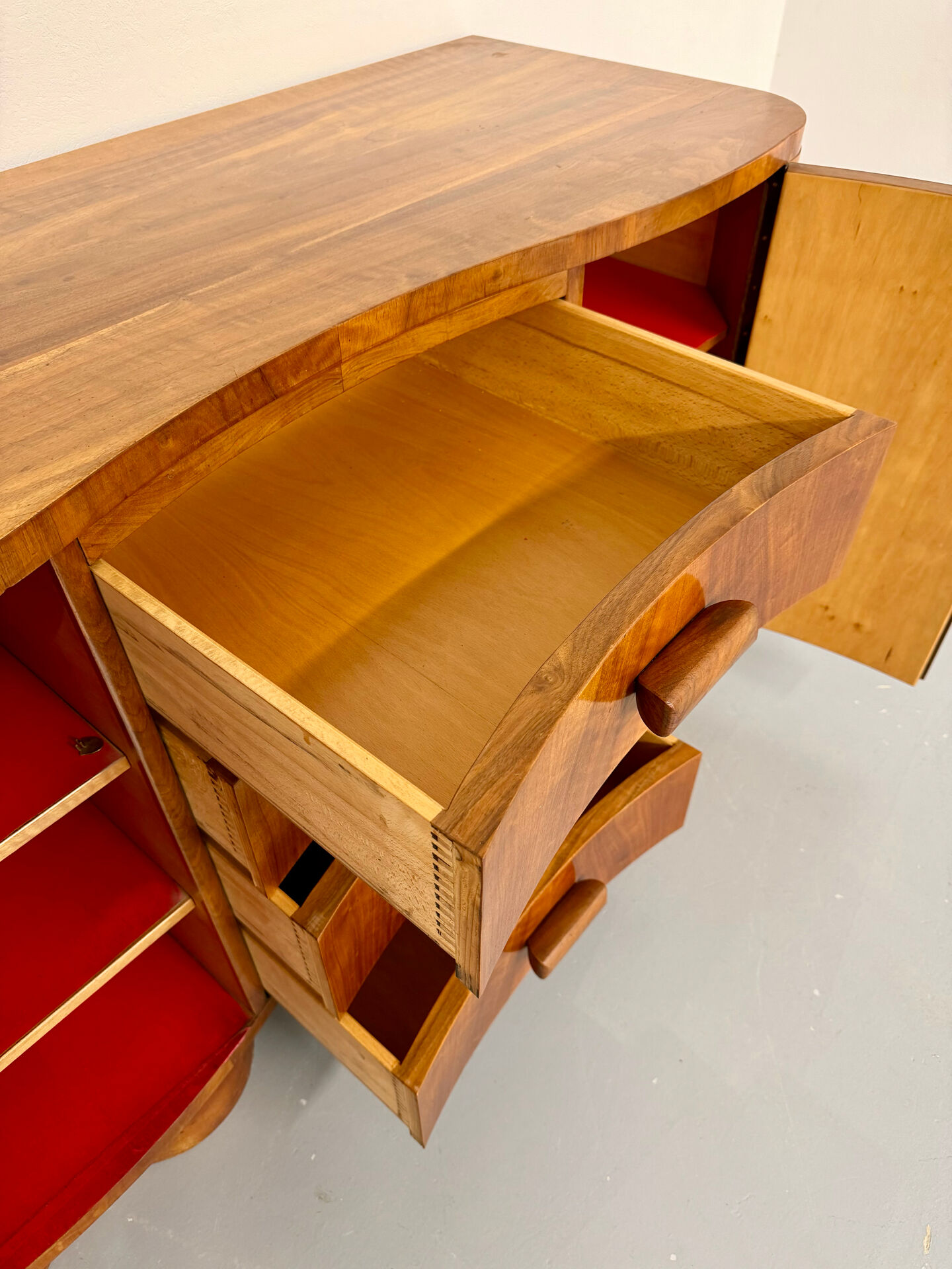 Antique walnut sideboard in Art Deco style from the 1930s.
