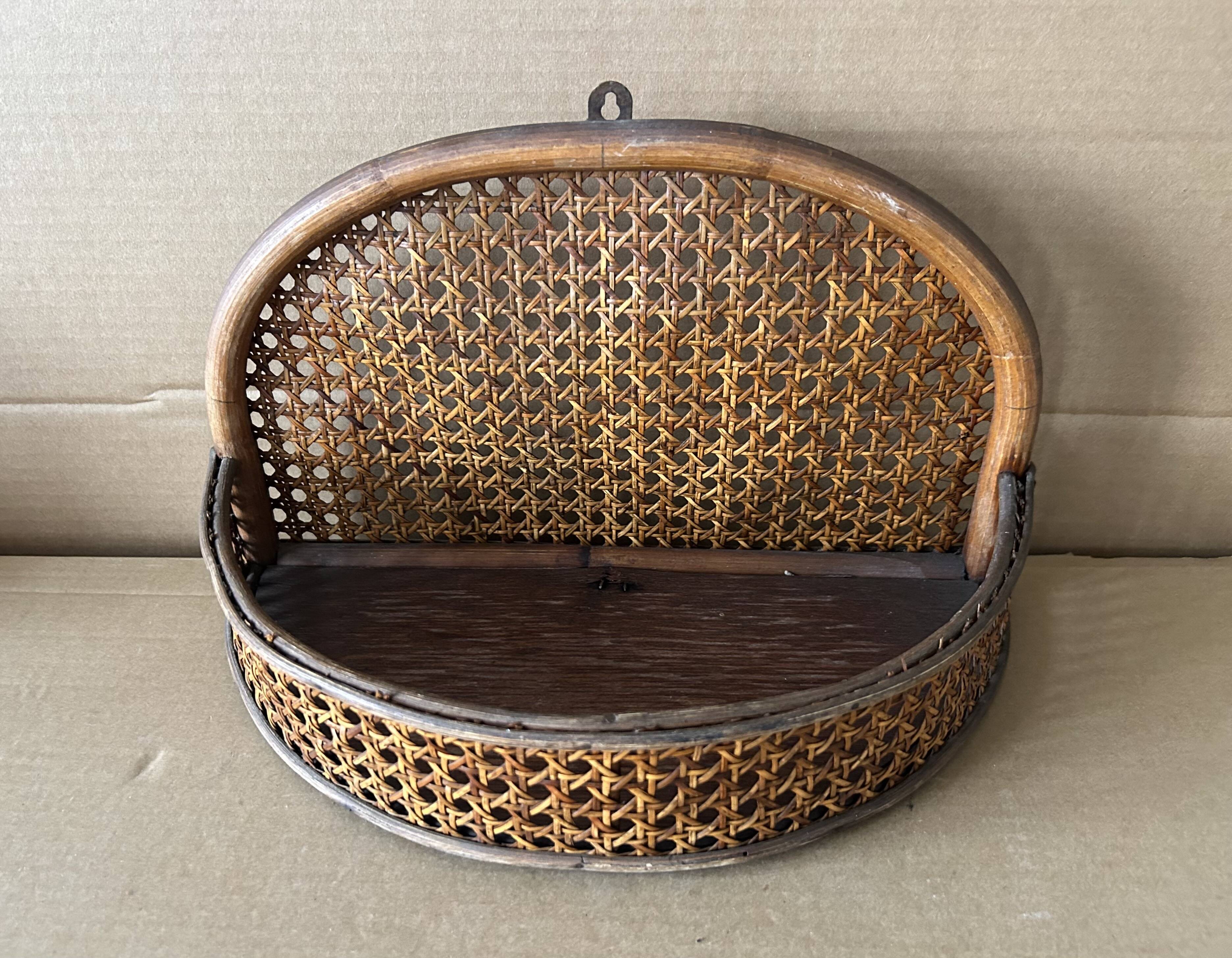 Antique cane wall shelf