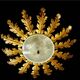 Golden sunburst ceiling chandelier with metal and glass, 1960s
