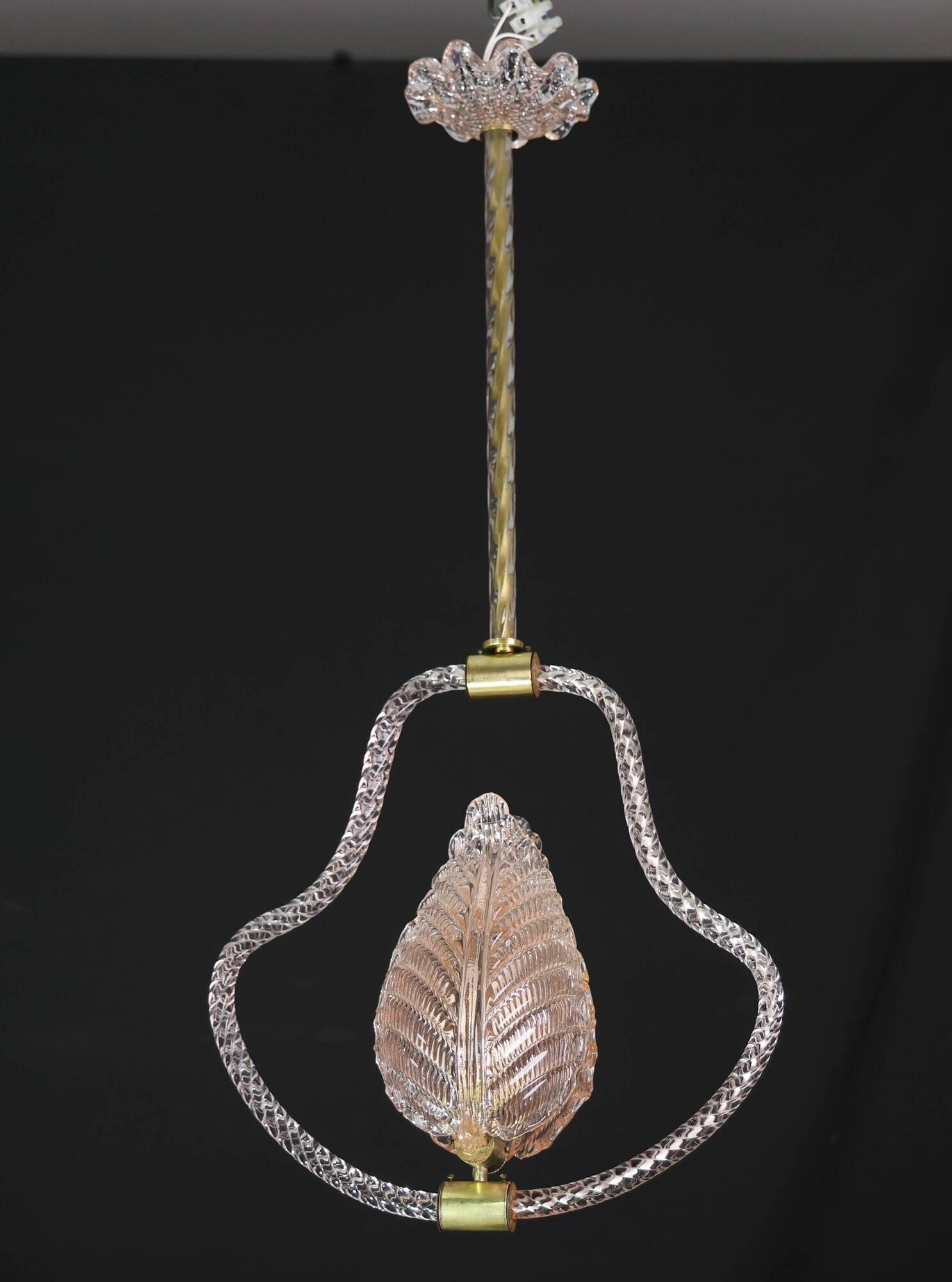 Midcentury Pink Leaf Murano Glass Chandelier by Barovier e Toso, 1950s