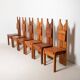 Set of large unique brutalist dining table and 6 chairs in pine, Czechoslov