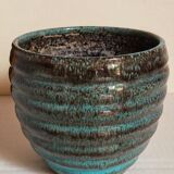 Ceramic planter with speckled enamel gadroons from the 1940s
