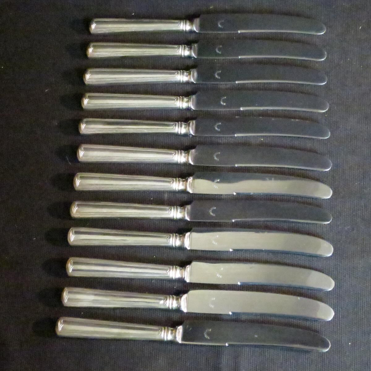 Set of 12 dessert knives stainless blades Adrien Bergeon goldsmith