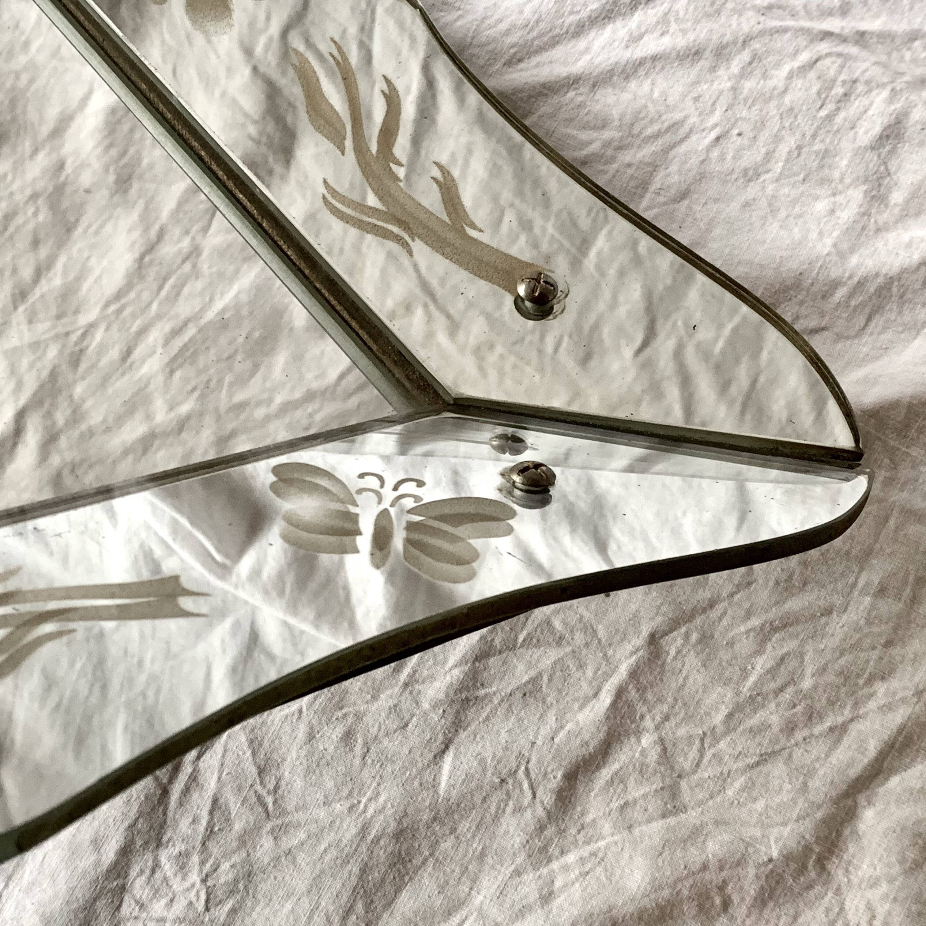 Beveled Venetian mirror - butterfly decor - Height: 61 cm