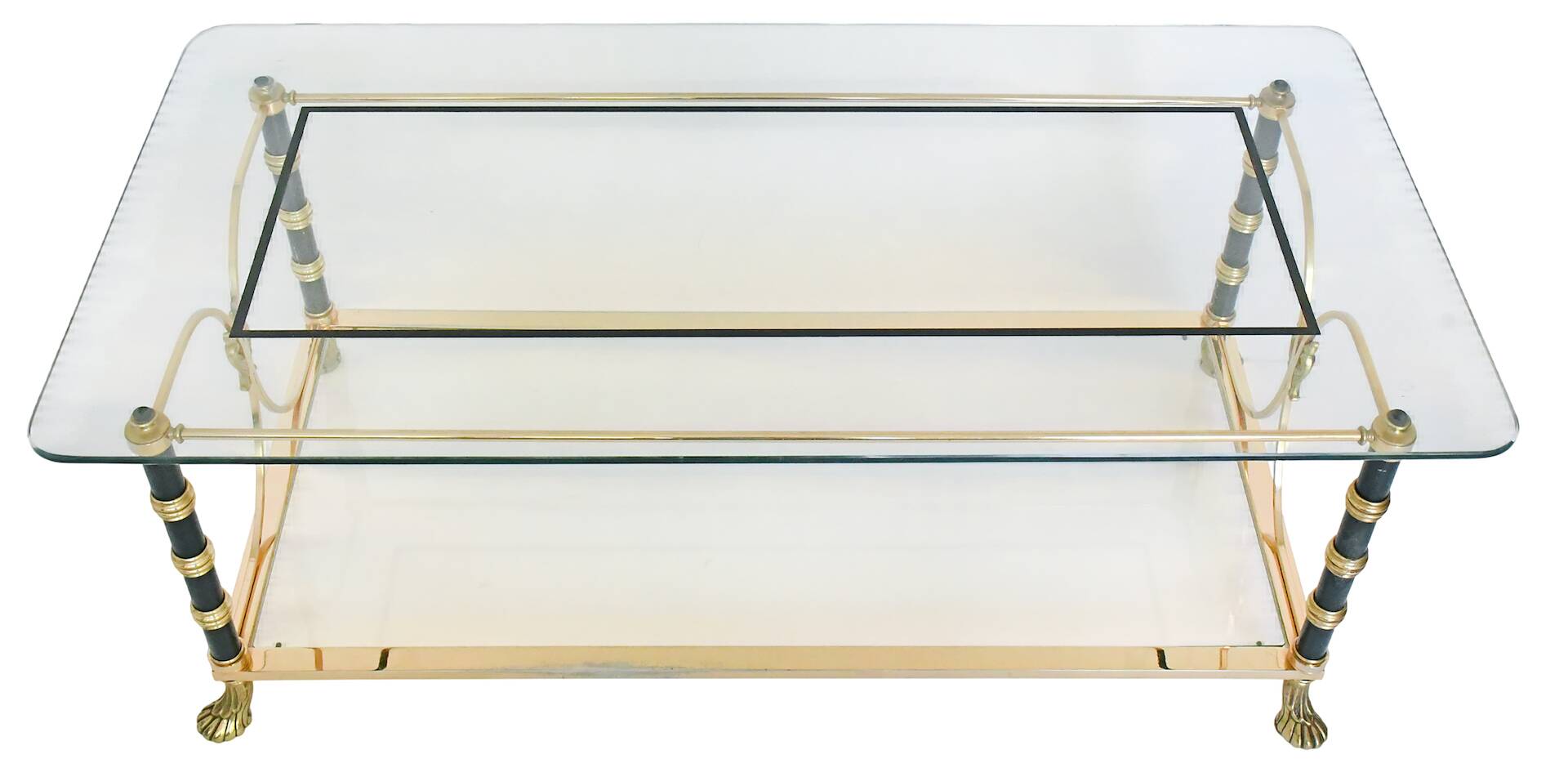 Brass and metal coffee table with two glass tops.
