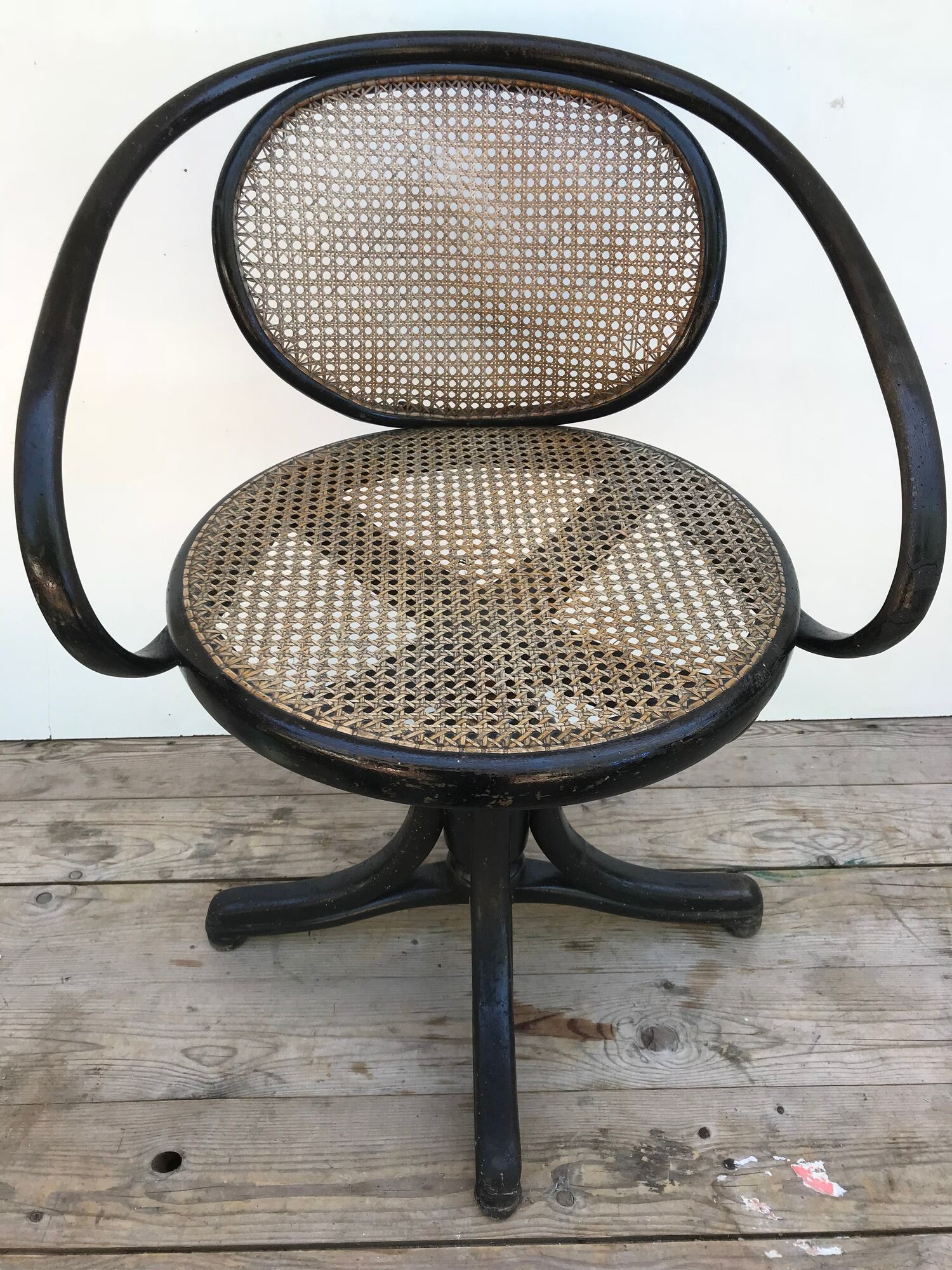 Chair swivel old Thonet bentwood, folder & canned seat Vintage