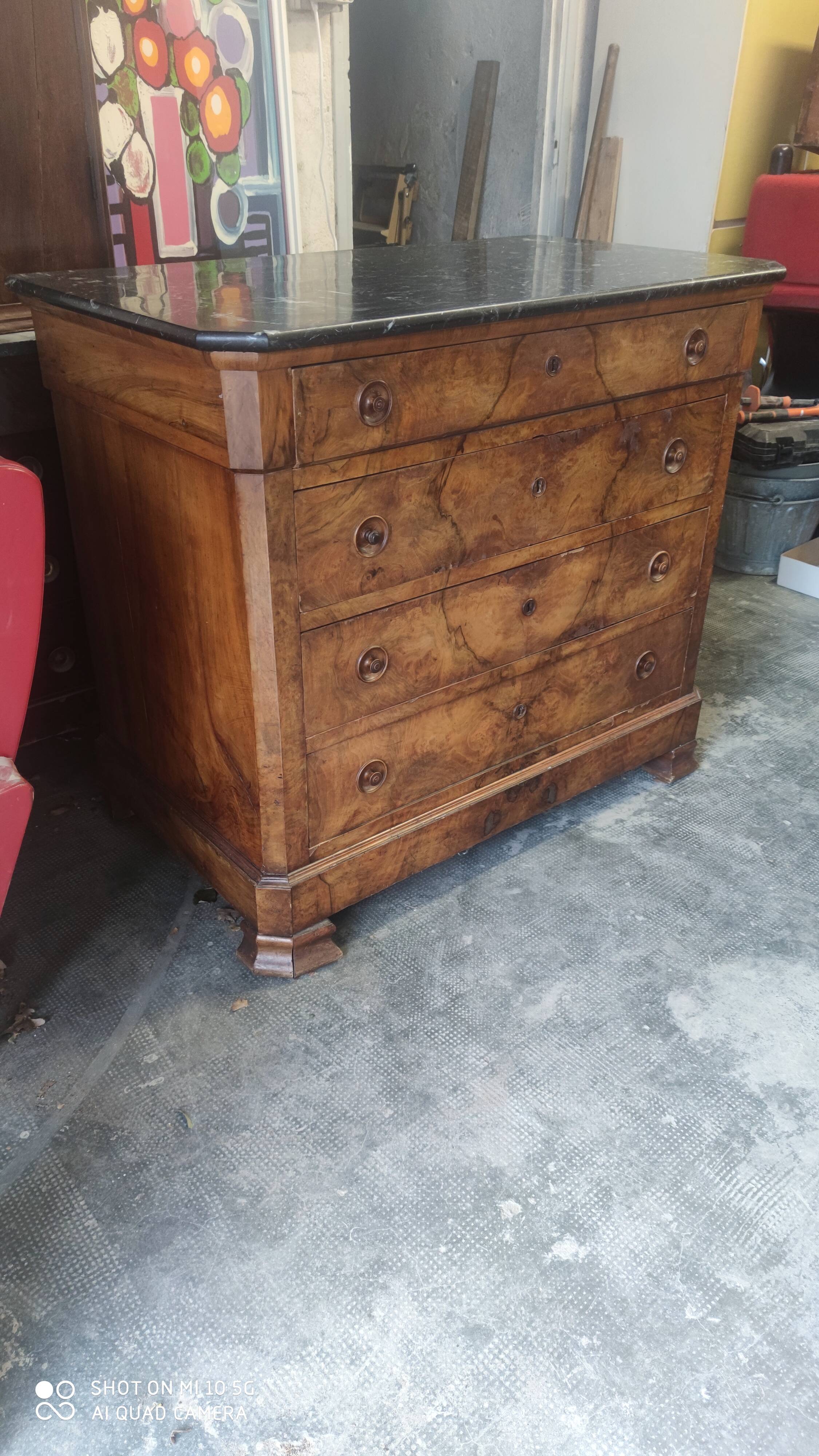 Walnut chest of drawers circa 1880 with marble top