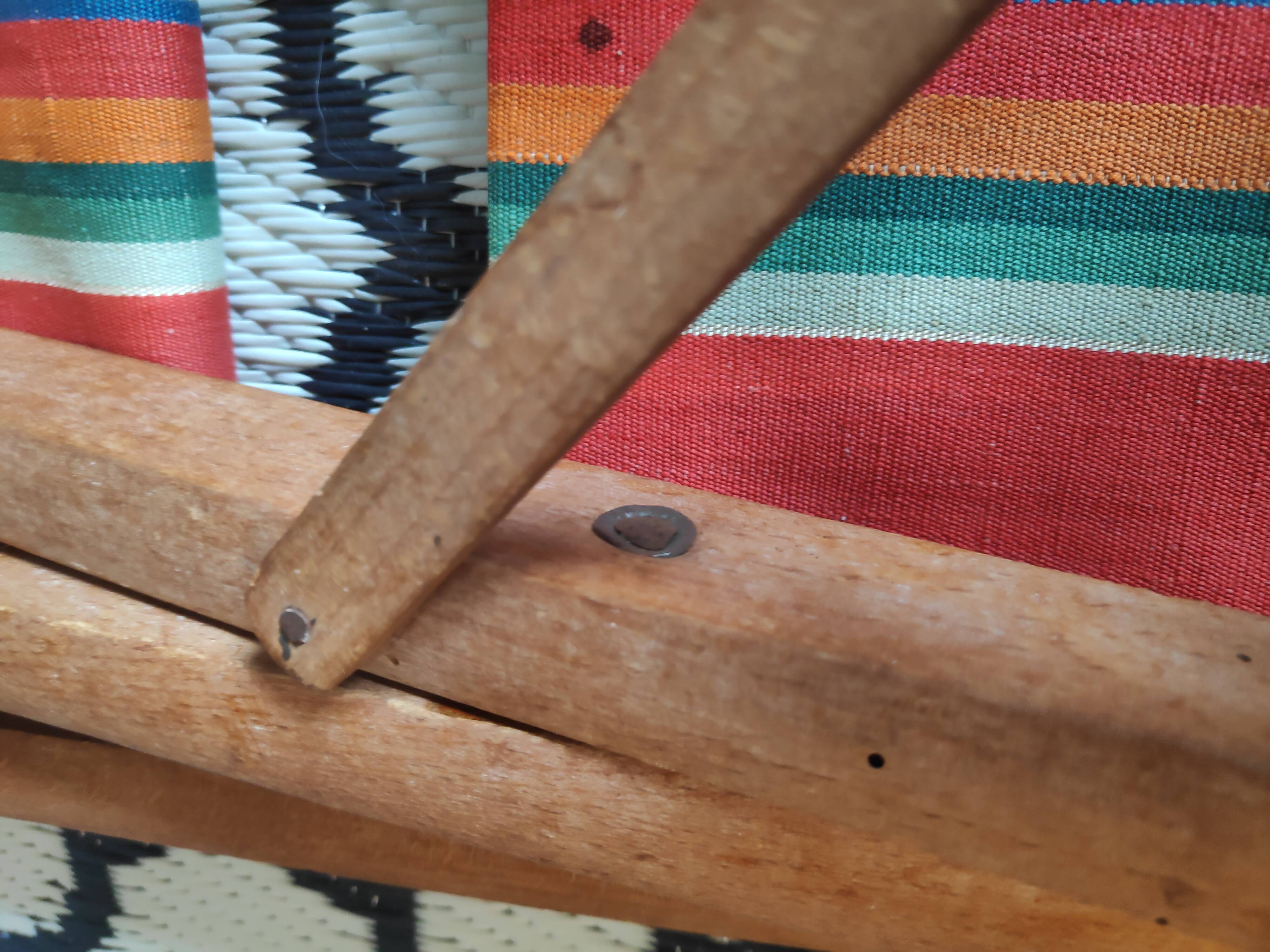 Vintage wooden folding chairs and basque fabric