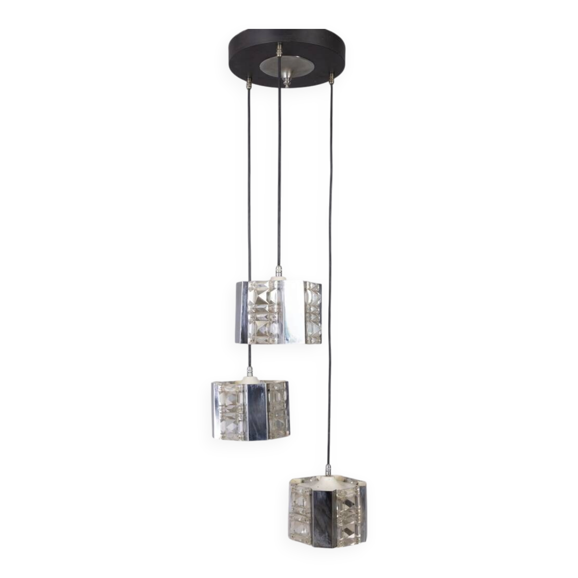 Vintage 1970s metal and crystal pendant lamp, kinkeldey design