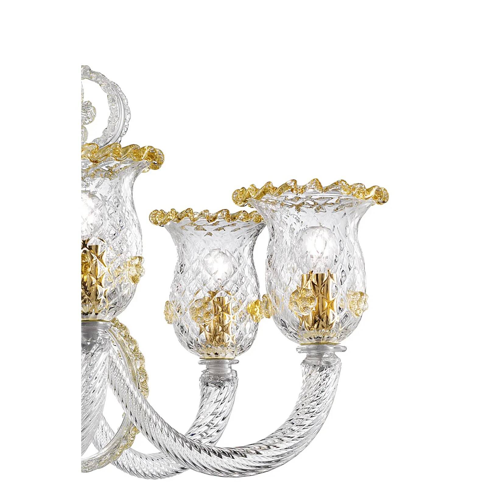 Ornate Murano Glass Rigadin Chandelier with Refined Gold Trimming