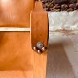 Safari armchair in wood and leather -1950's