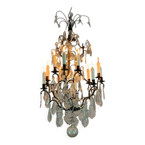 Lustre cage en bronze - garni