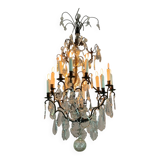 Black patinated bronze cage chandelier decorated with cut crystal pendants circa 1900