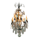 Black patinated bronze cage chandelier decorated with cut crystal pendants circa 1900