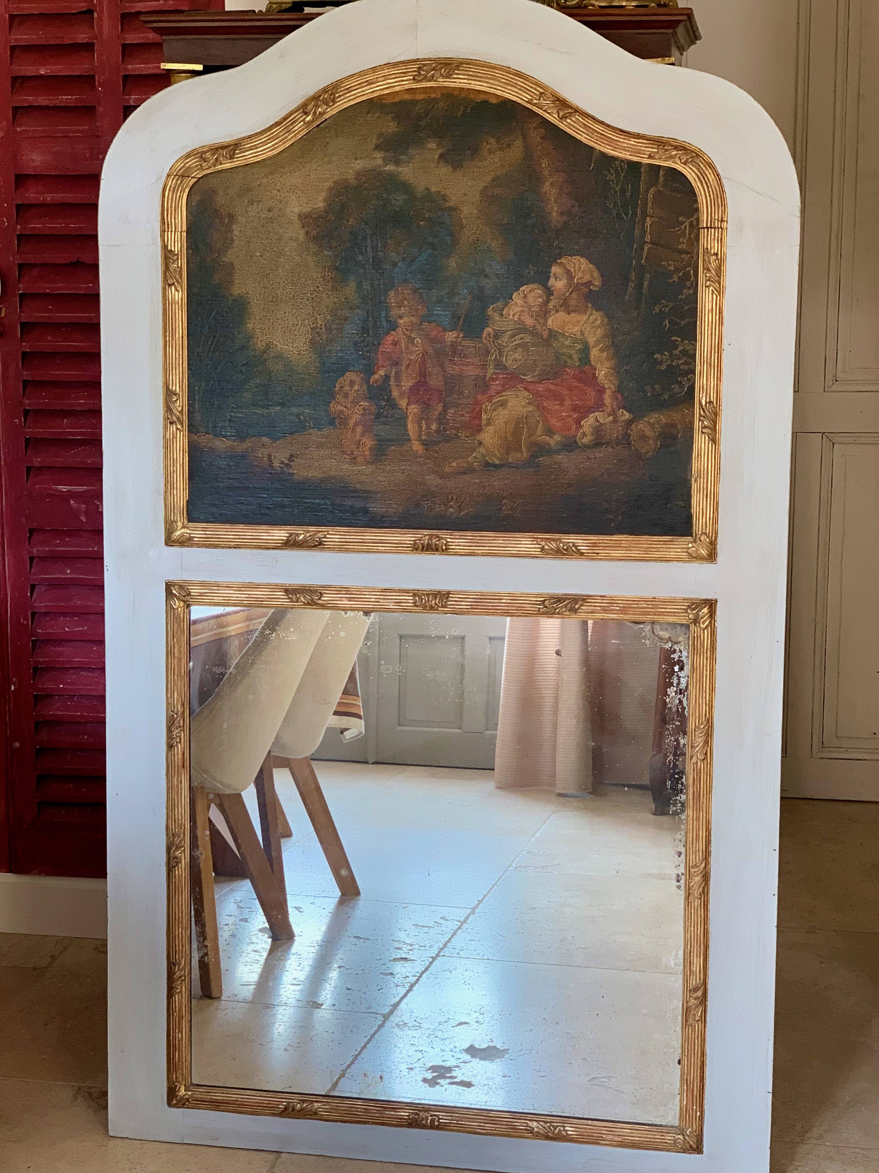 TRUMEAU Louis XVI, Large Model, in gilded wood from the 19th century