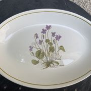 Serving dish in earthenware herbarium model, viola odorata mill of wolves orchies france vintage