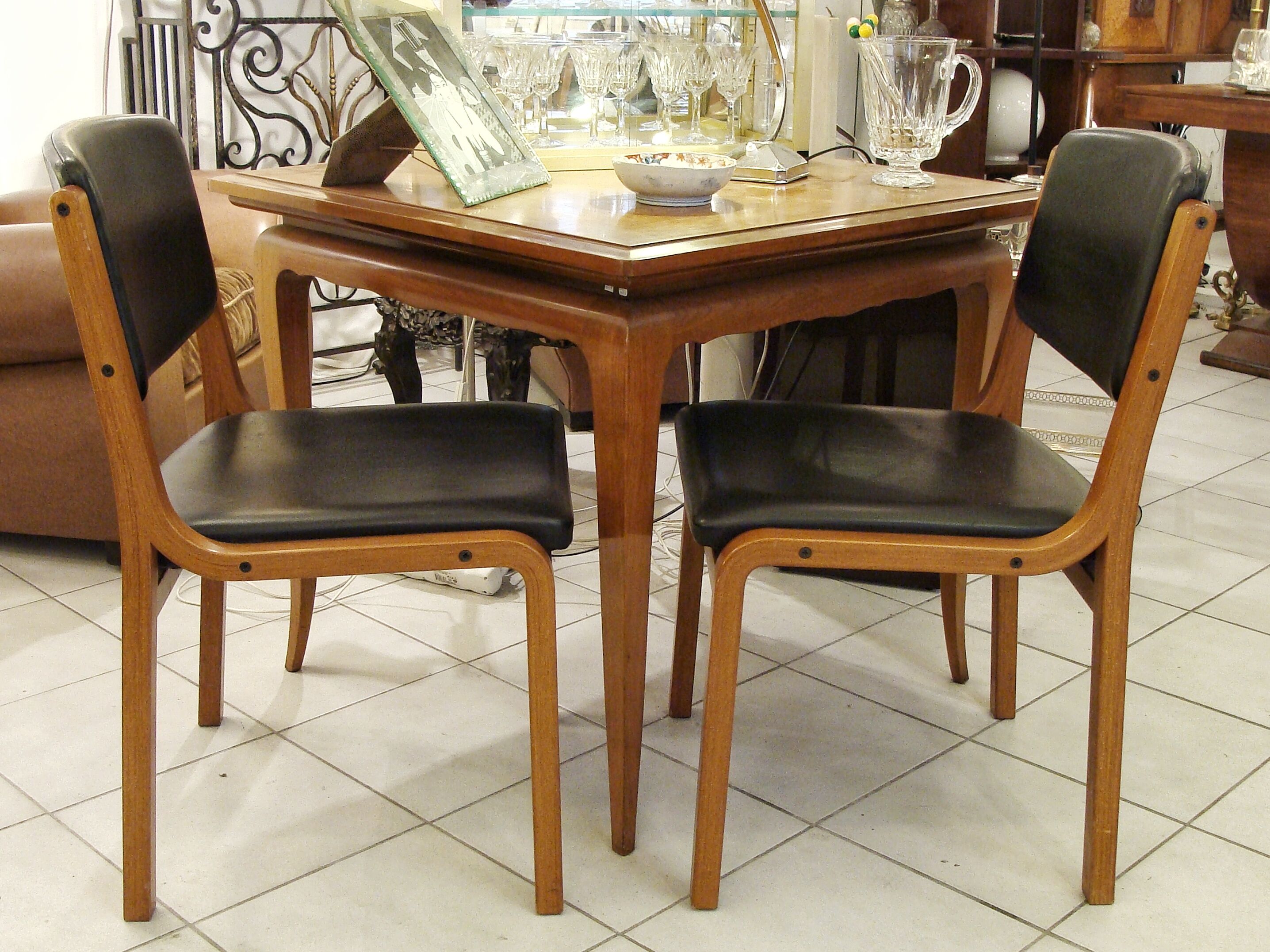 Pair of chairs 1950/60 leather and wood