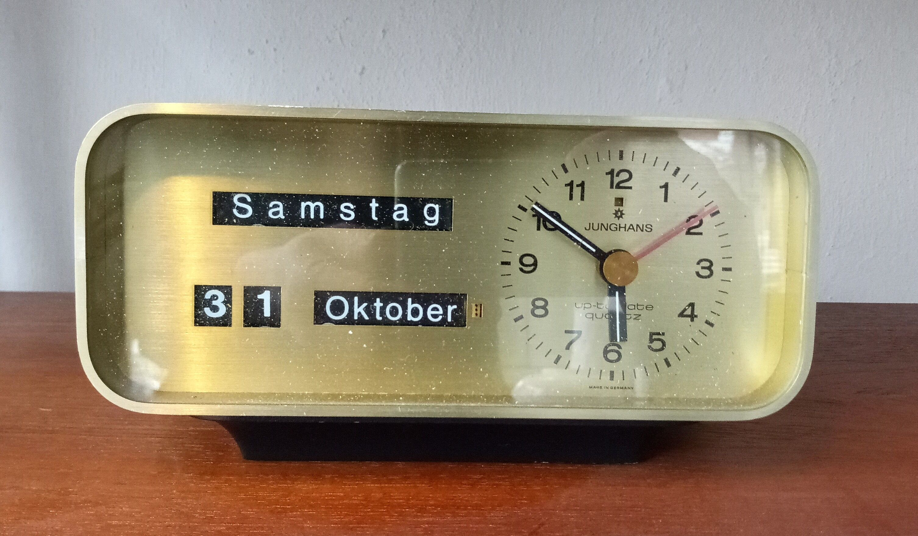Rare table clock by Junghans , germany 70s