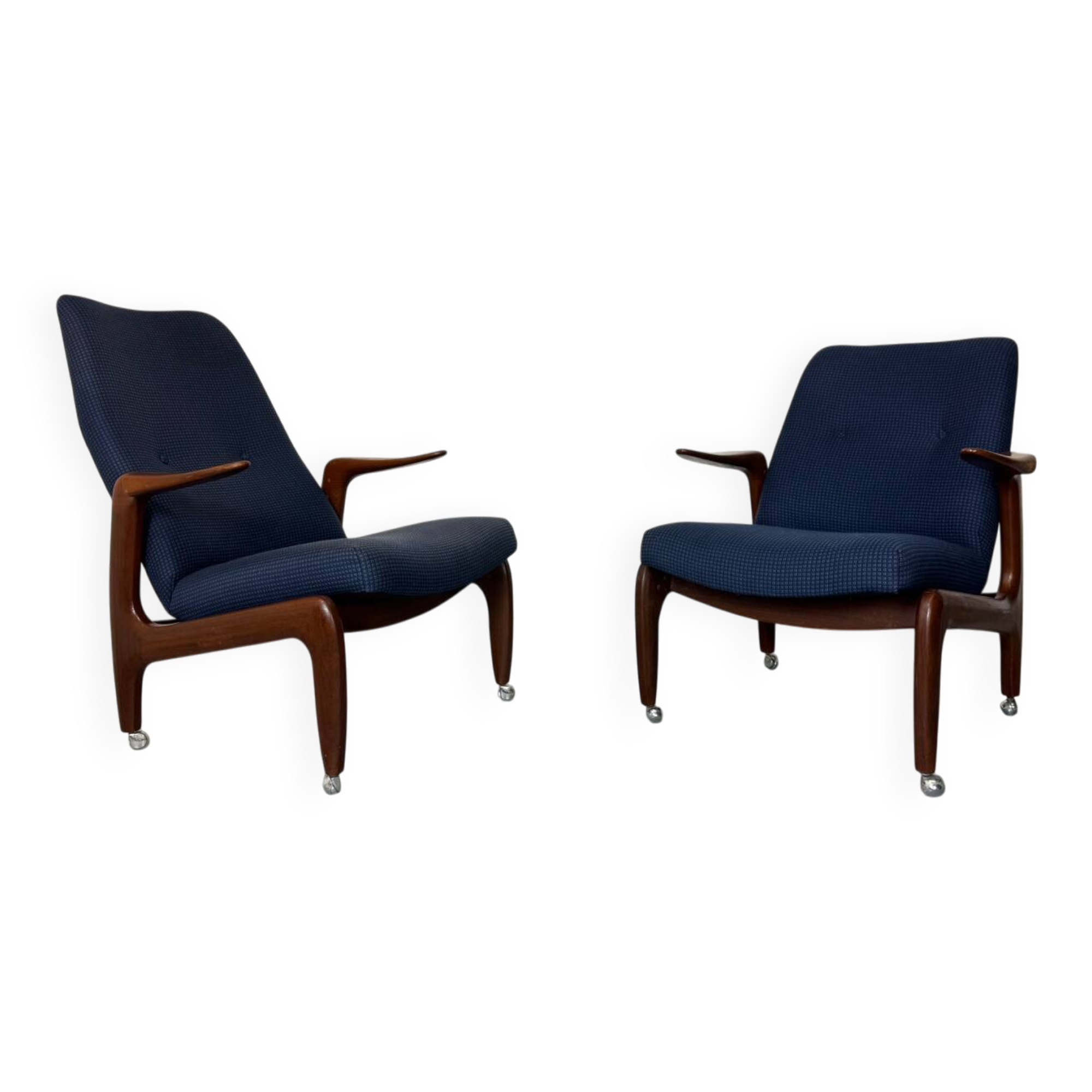 Ensemble de 2 chaises longues en teck de style moderniste danois du milieu du siècle, années 1960