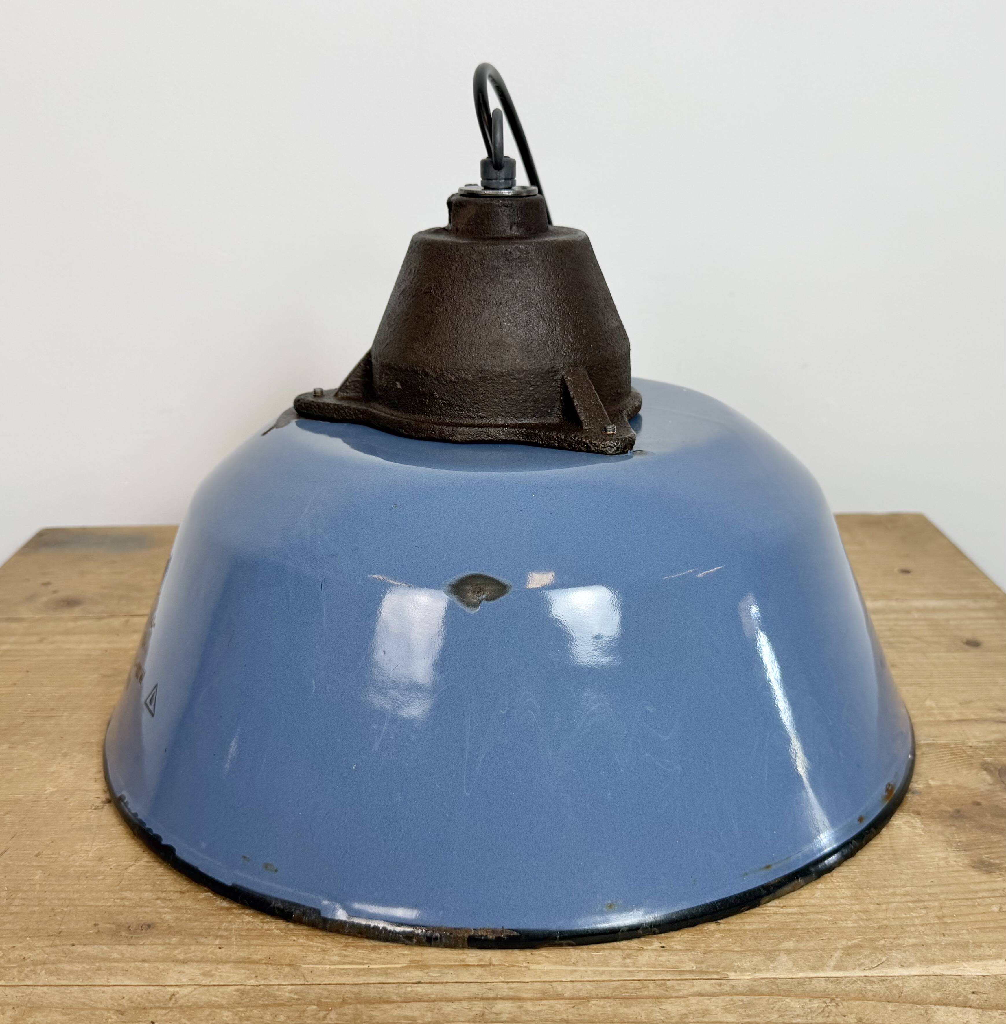 Industrial Blue Enamel and Cast Iron Pendant Lamp, 1960s