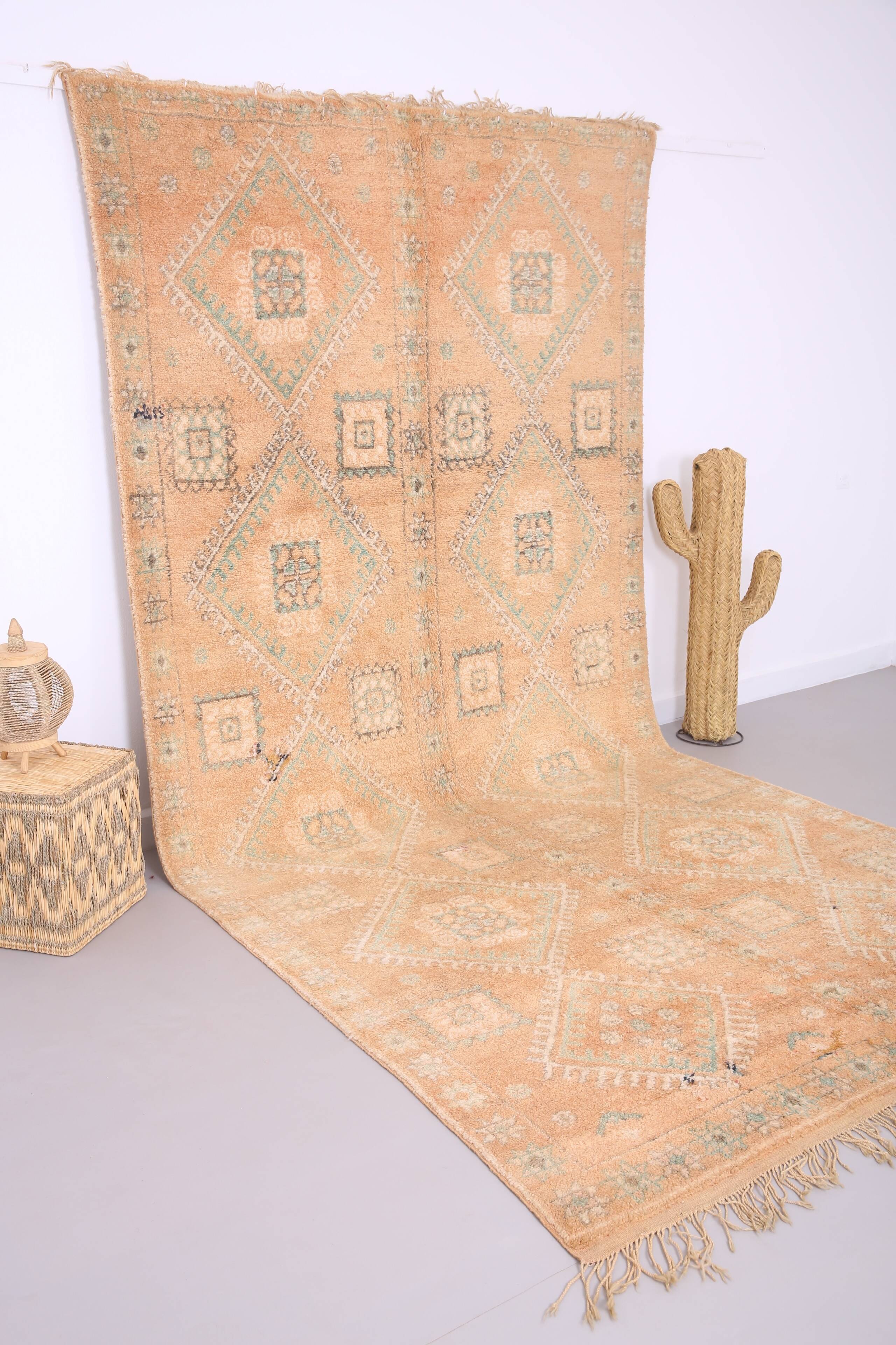 Large Vintage Moroccan Rug 188 x 387 cm - Peach Berber Rug - Handmade Rug