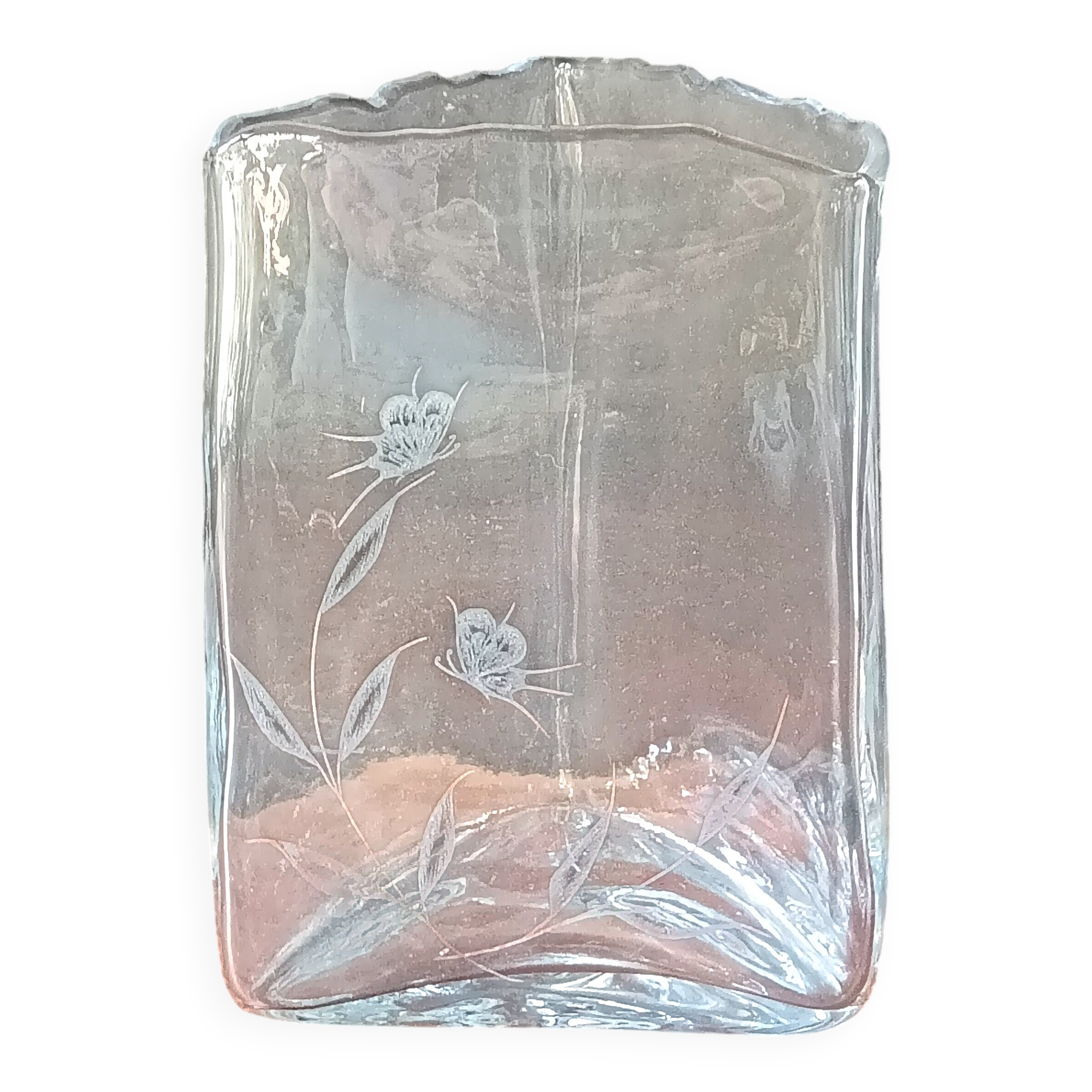 Large vintage crystal triangular transparent vase