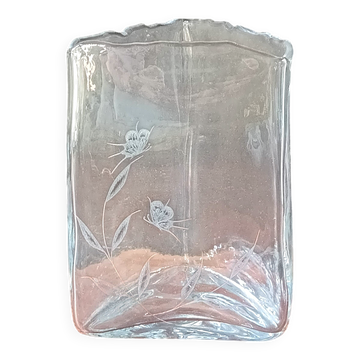 Large vintage crystal triangular transparent vase