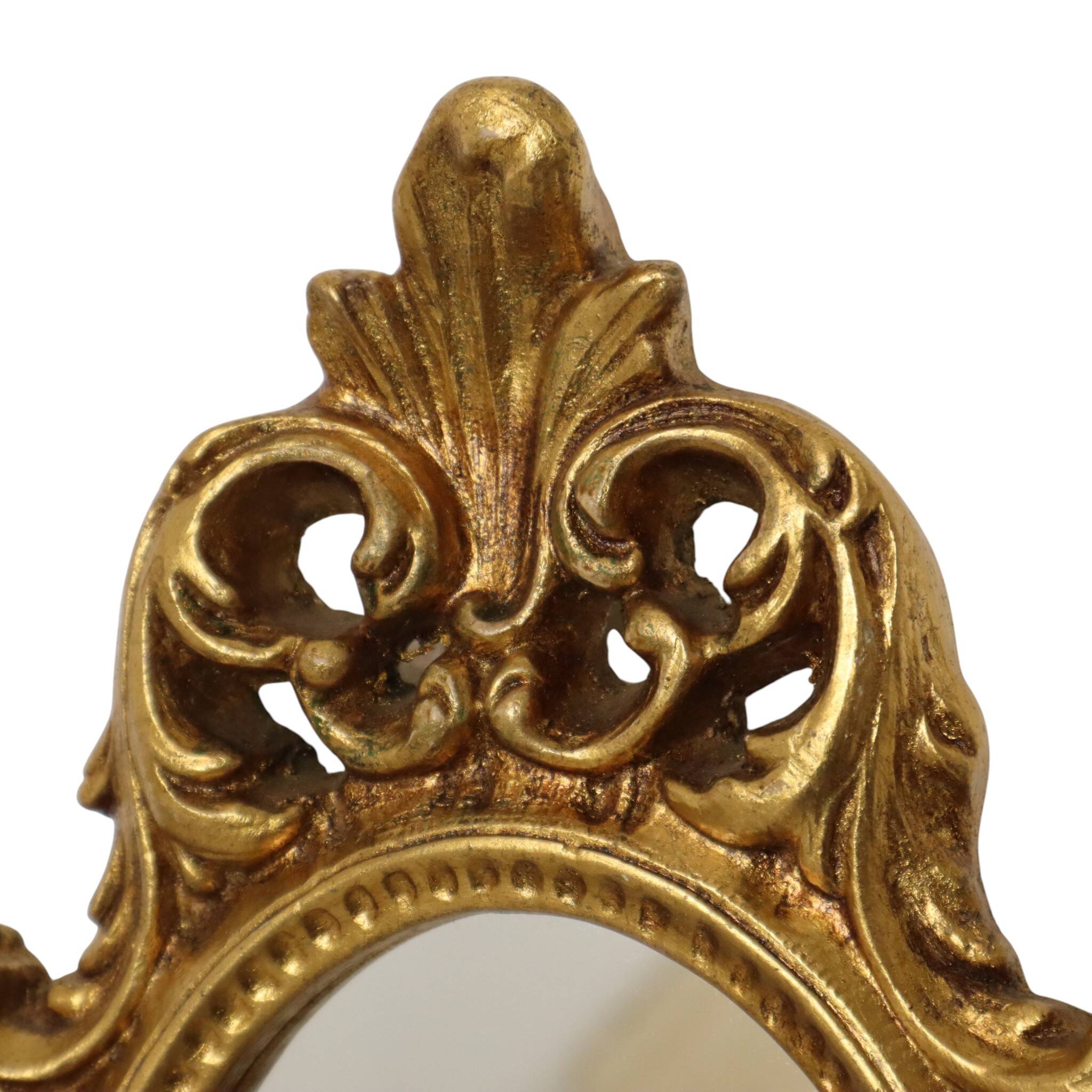 Small French Crested Mirror, Gold Leaf Gilt, Baroque Style, 35 cm