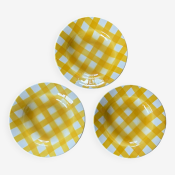 3 assiettes creuses Vichy jaune