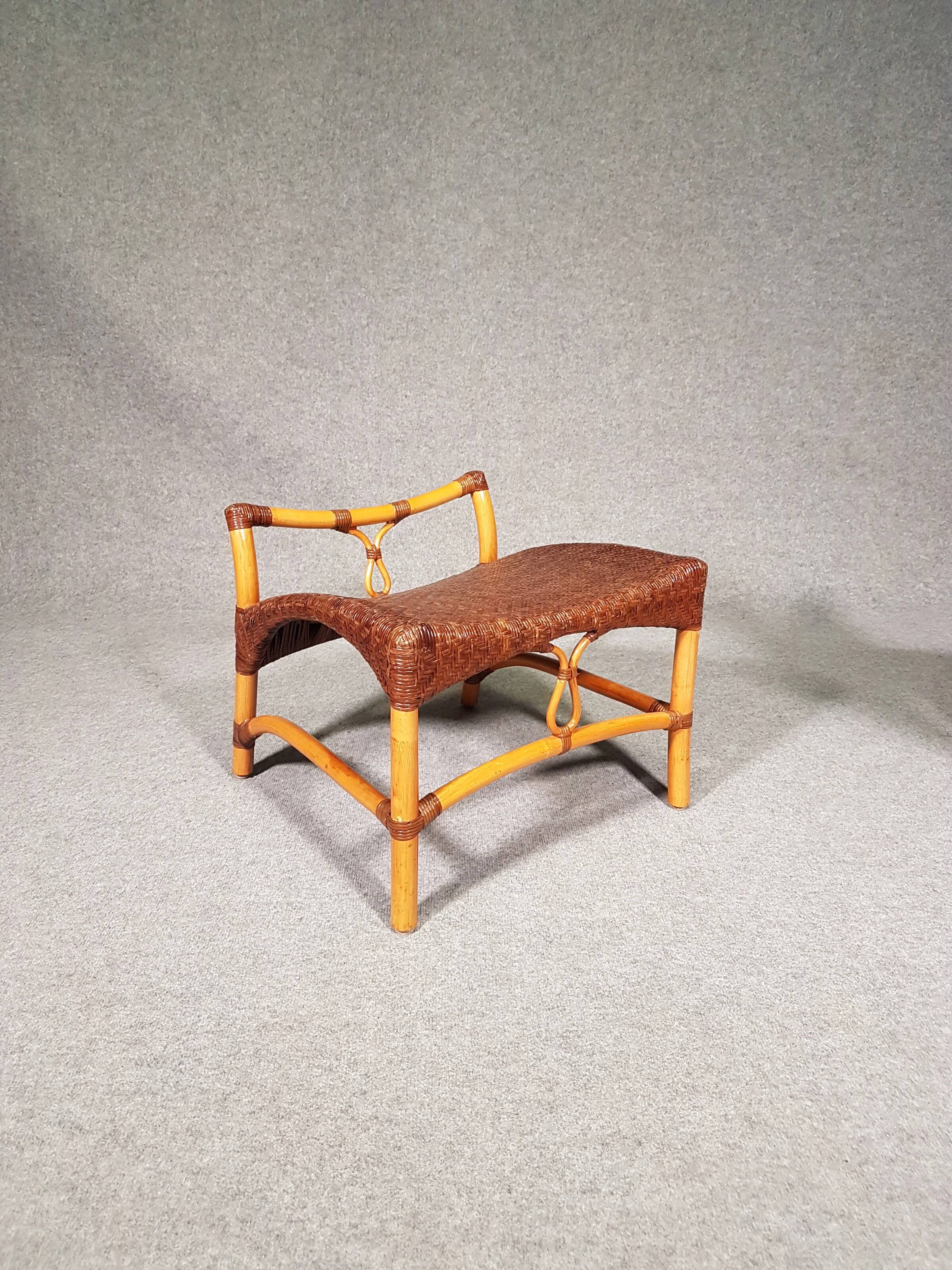 Lounge chair and footstool designed by Yuzuru Yamakawa rattan and bamboo