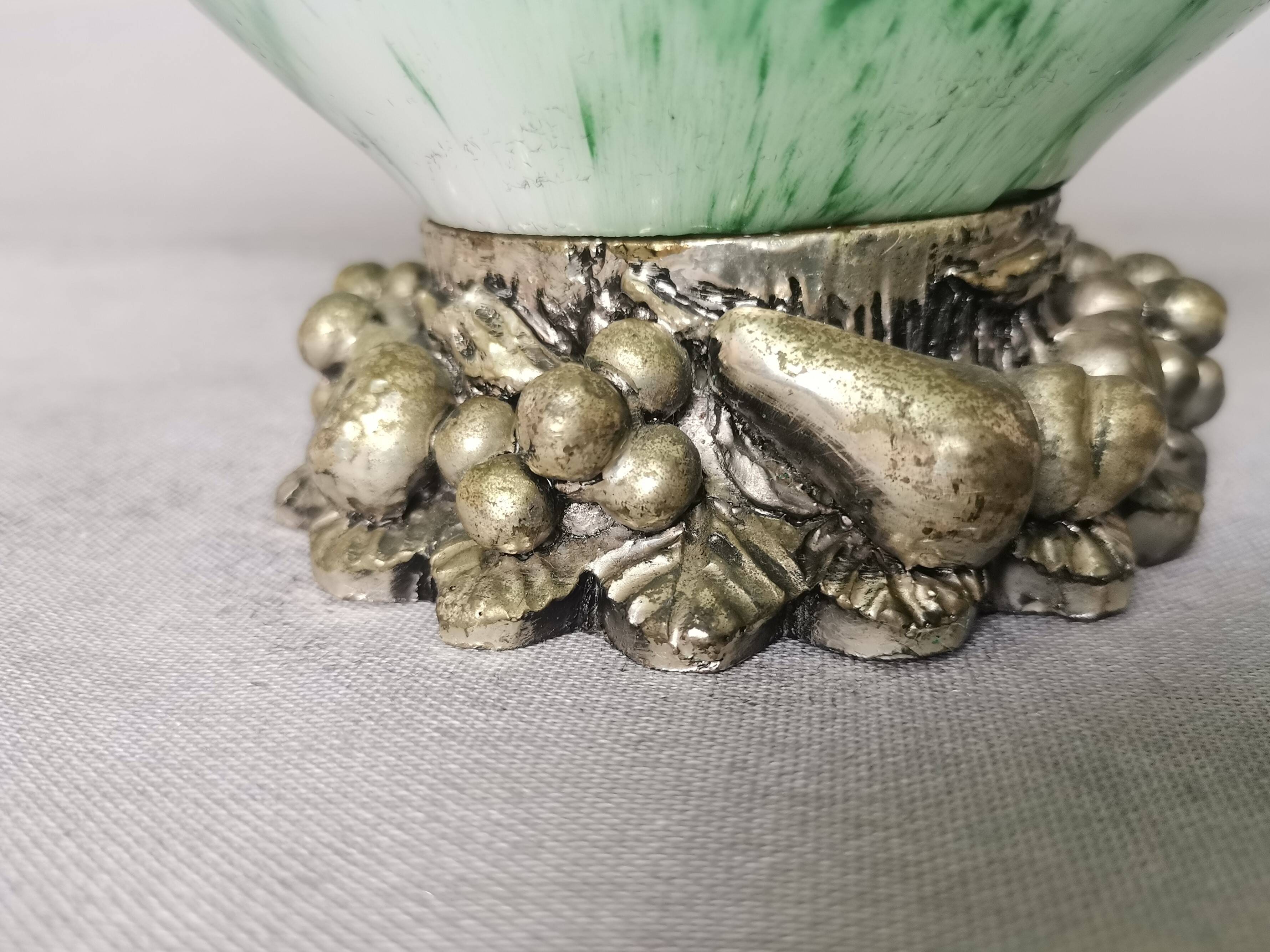 Italian Green Murano Glass and Sterling 925 Silver Vase