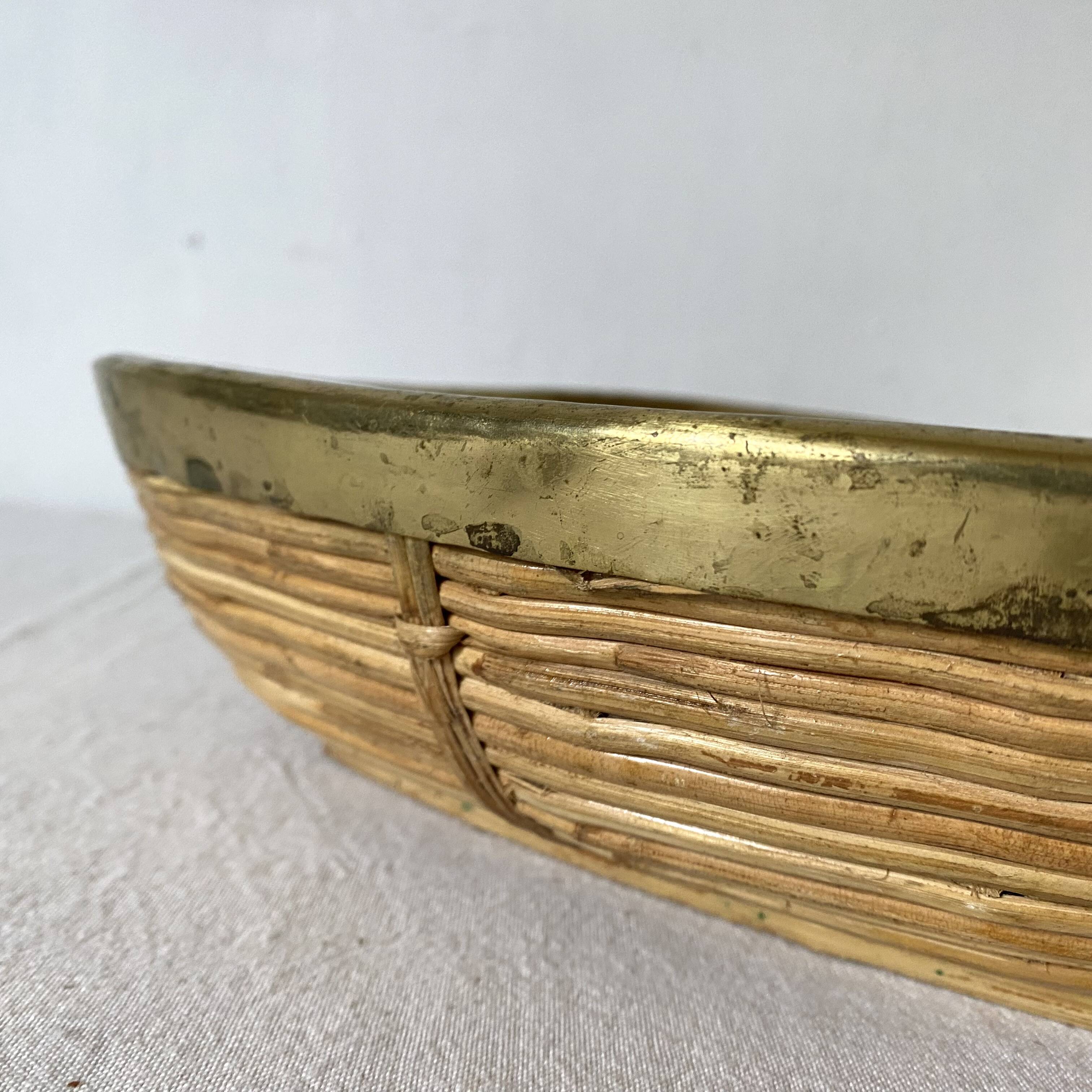 Rattan and brass basket 1960