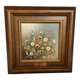 Peinture à l'huile sur isorel "Fleurs" de Magda Verschaeve