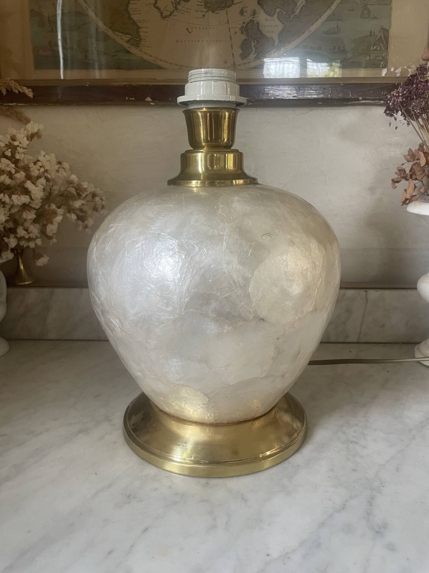 Capiz shell lamp and vintage brass