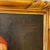 Old painting, the seamstress, signed L Cambedouzou and dated 1904