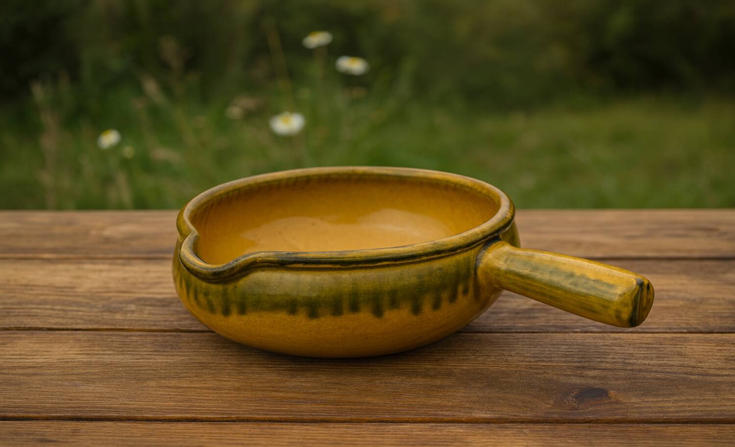 Earthenware fondue pot with glazed finish