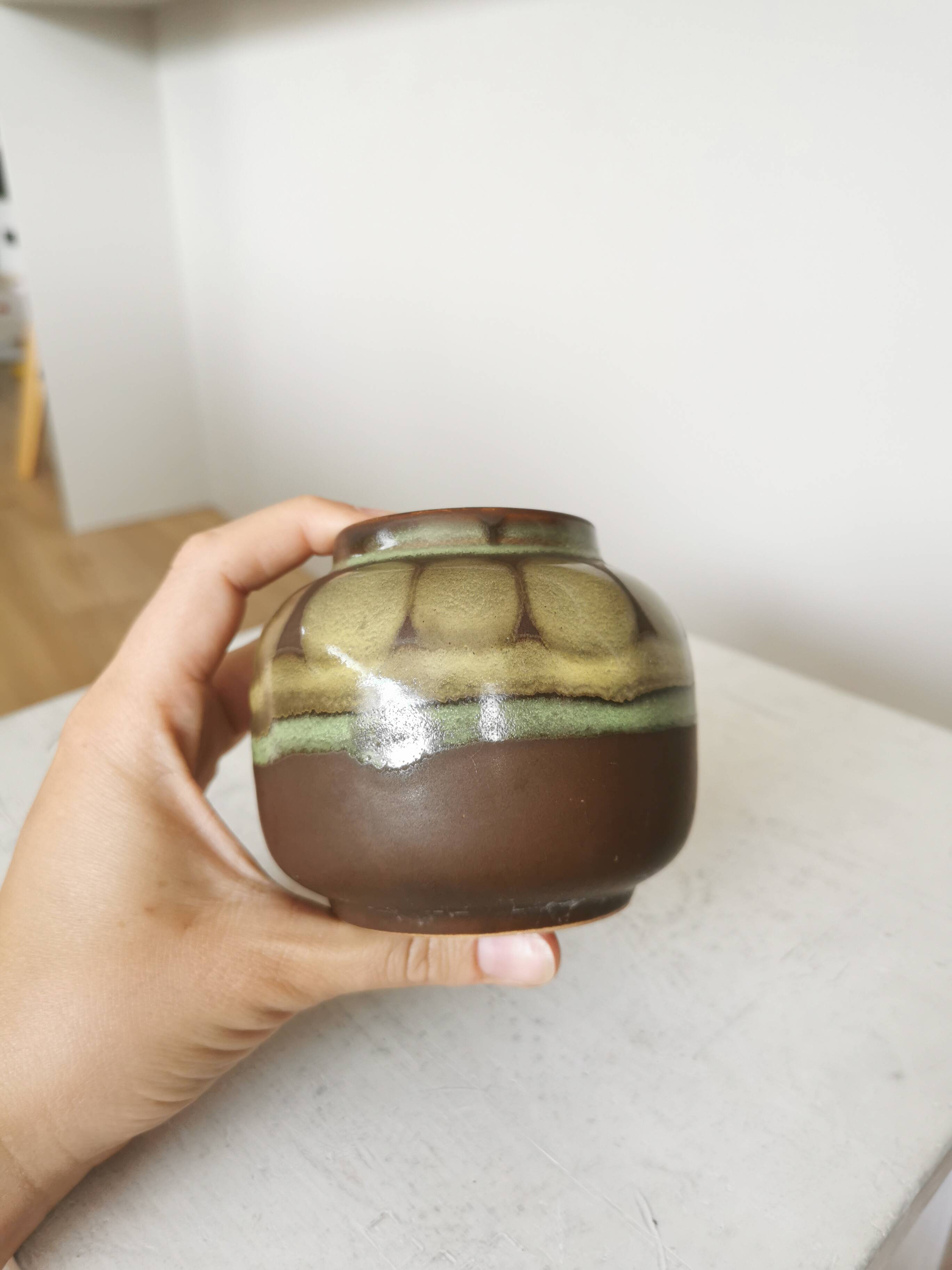 Vintage Olive Green Glazed Vase: 1970s KIL Ceramic Pottery