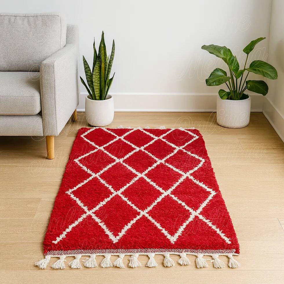 Carpet beni ourain cream with black diamonds wool