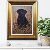 John Trickett b.1952. Black Labrador. Oil on Board. Framed. Original Dog Oil Painting. Portrait.
