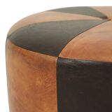 Round Vintage Brown Pouf Two-Tone Skai Leather Sixties