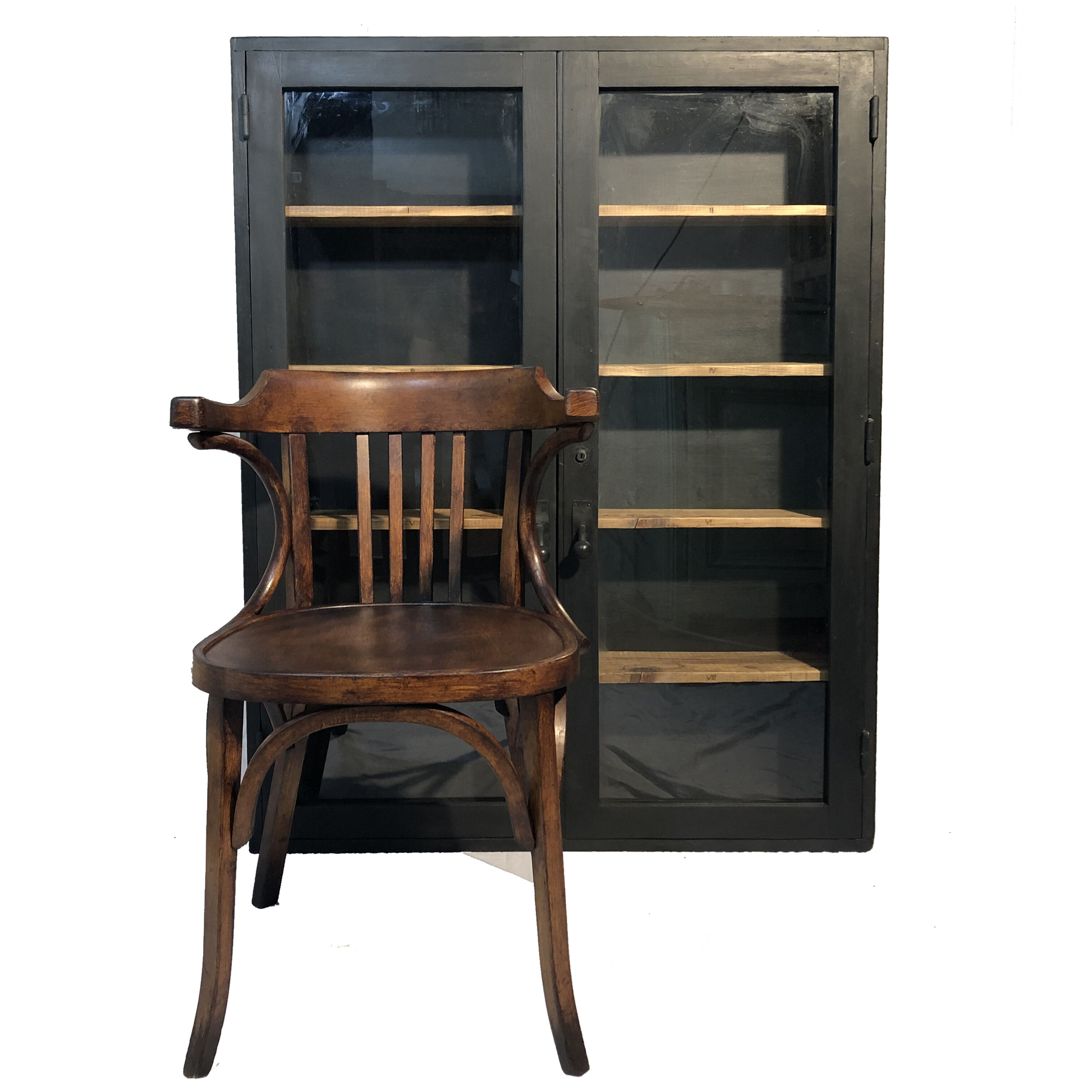 Former black painted wood workshop showcase