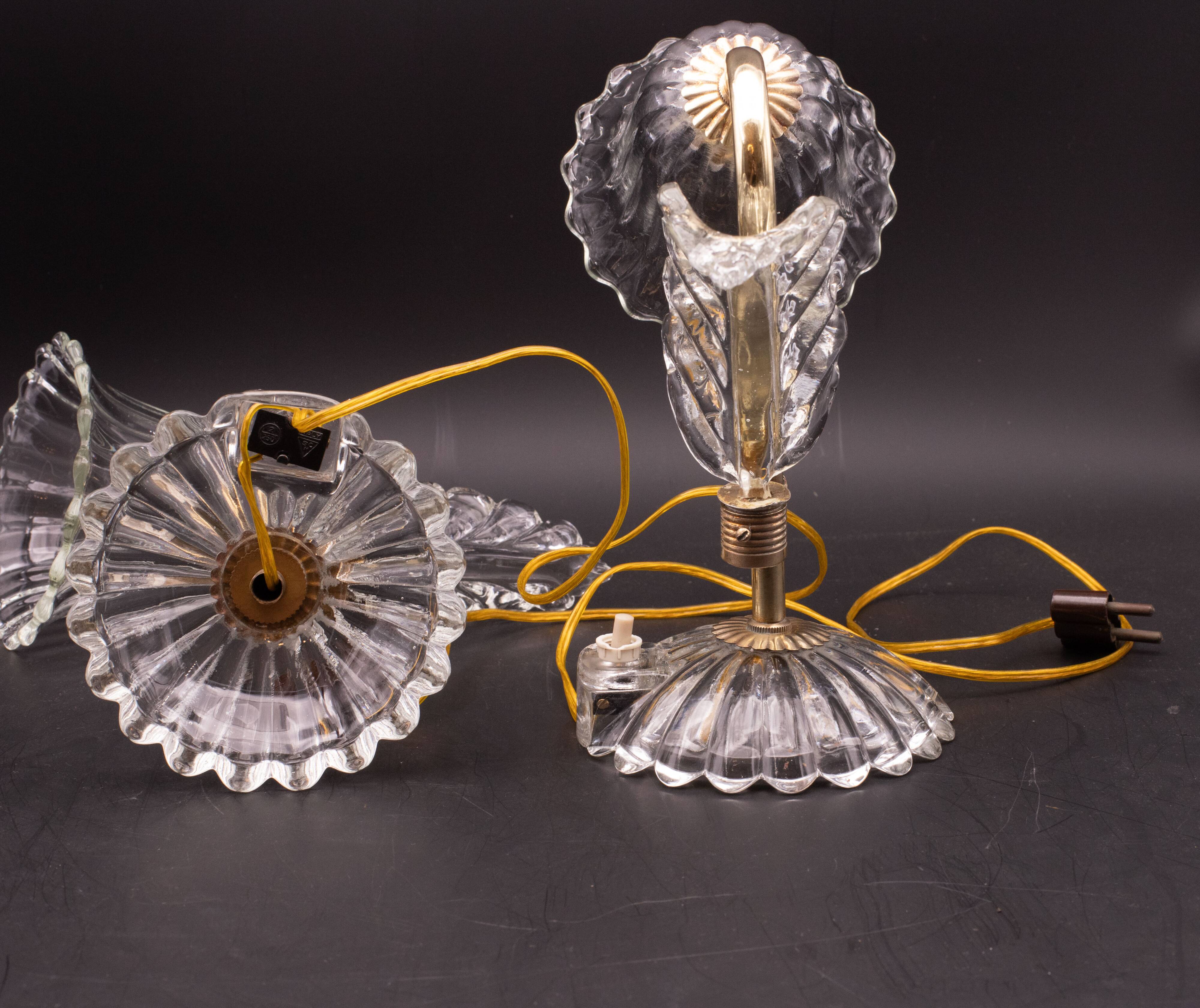 Set of 2 Art Decò Murano Glass Barovier e Toso style Table Lamp, 1940